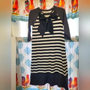 Navy stripe and polka dot dress